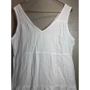 Quince Women’s Organic Cotton V-Neck Maxi Dress Gauzy Tiered Cottagecore Size M